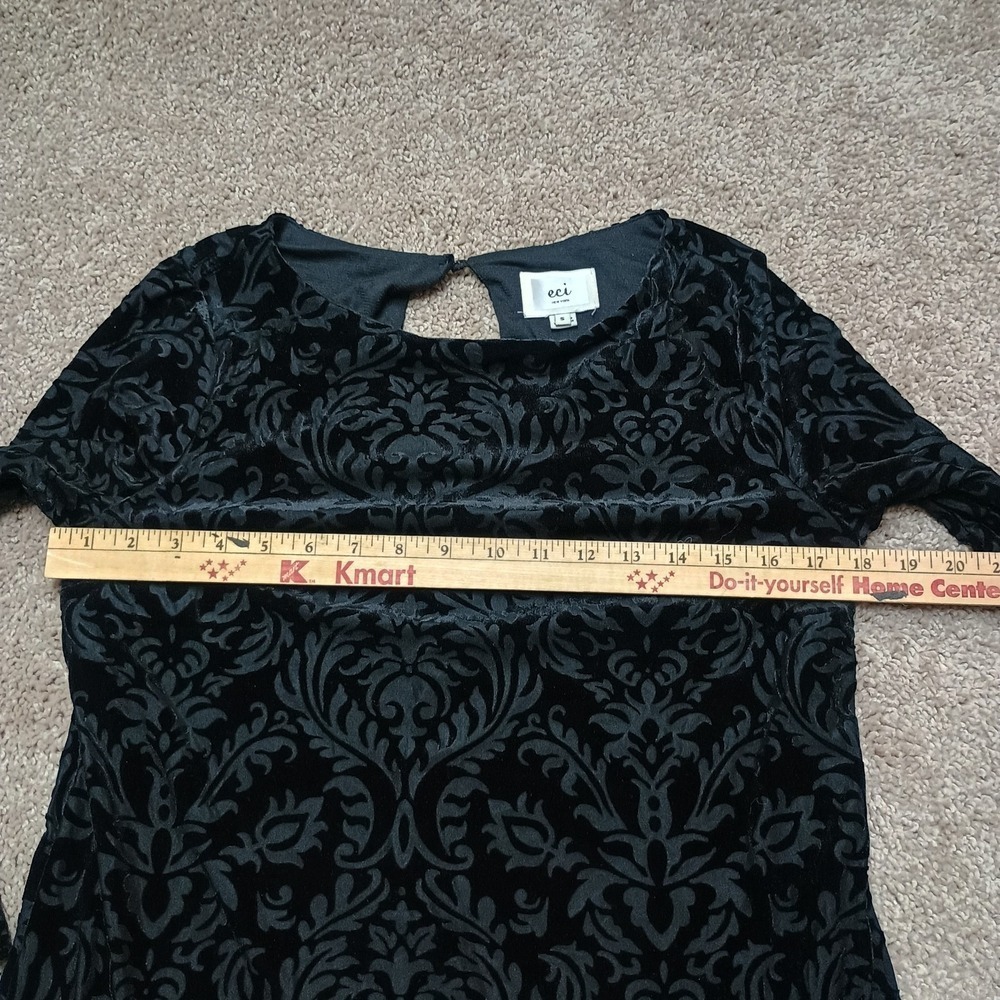 Eci New York Black Velvet Floral Bell Sleeve Witch Halloween Dress Small - Picture 5 of 9